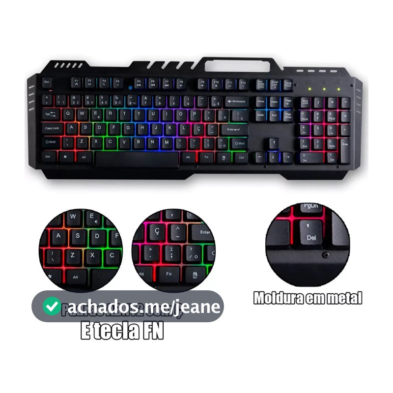 Teclado Gamer Semi Mecânico Metal Usb Luminoso Antigosting B-MAX Teclado Semi Mecanico color Rainbow