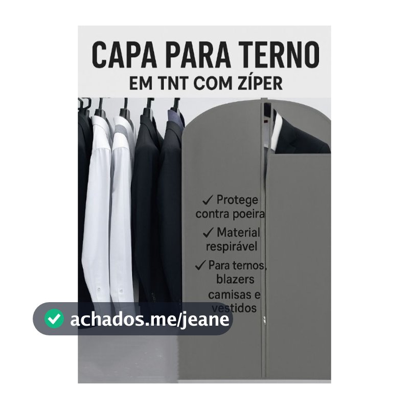 Capa para Terno impermeável em TNT com Zíper Proteção para Roupas e Trajes Sociais