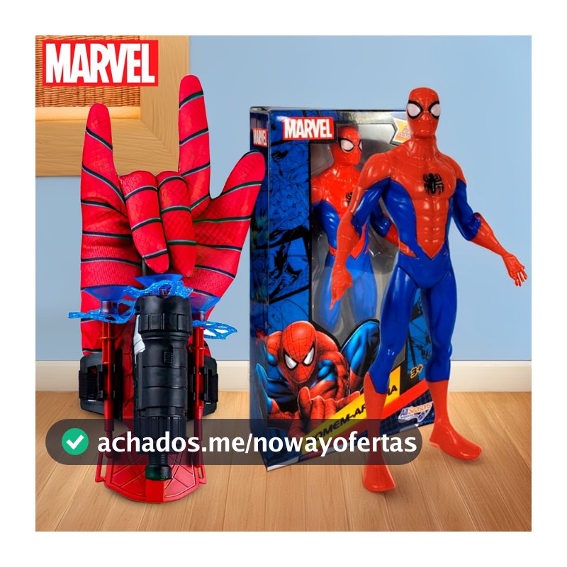 Kit Boneco Homem Aranha + Luva Lançador de Teia Dardos Brinquedo Infantil Presente Dia das Crianças