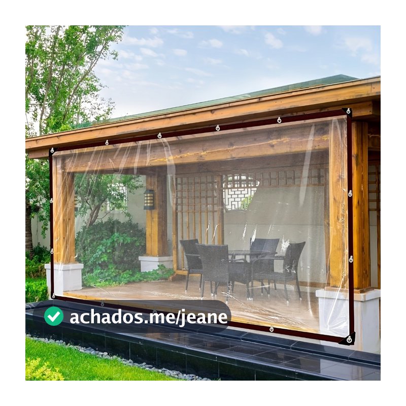 Lona Transparente de PVC Reforçado – Impermeável,Durável e Proteção Solar – Com Ilhós – Jardim,Portas,Janelas e Varandas