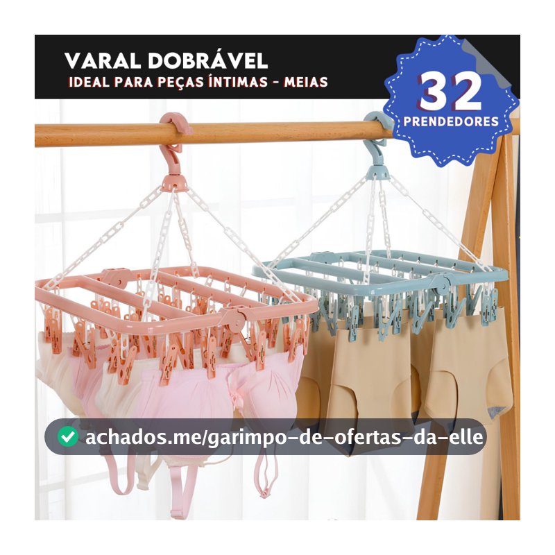 Varal de Roupas Íntimas Dobravel Com 32 Prendedores -  Meias, Calcinhas e Cuecas - Mazzal