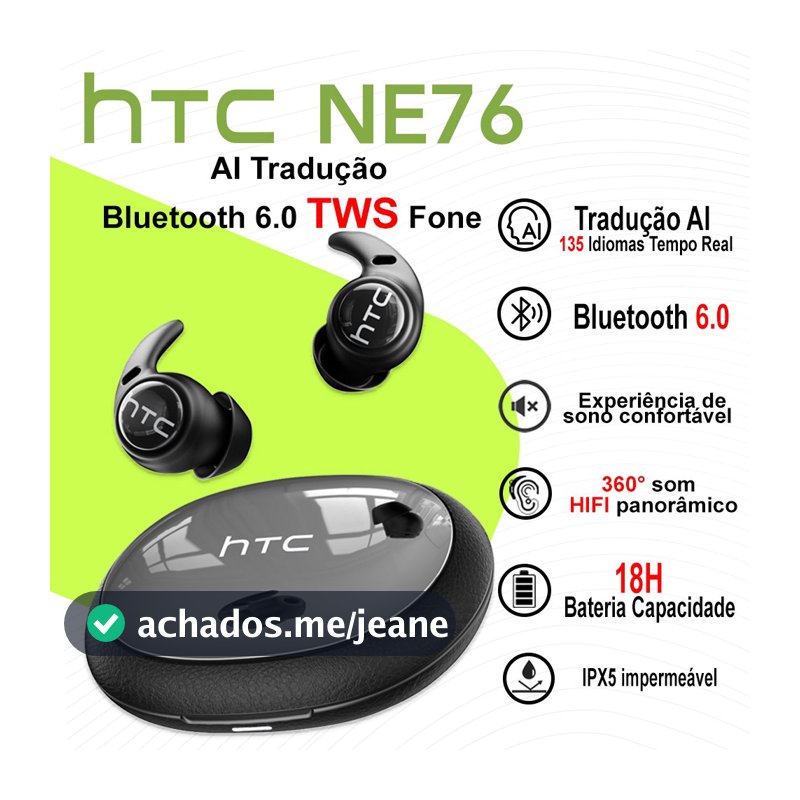 HTC NE76 AI Tradução Fone De Ouvido Bluetooth 6.0 Sem Fio Para Dormir TWS Som Surround 360° Com Microfone