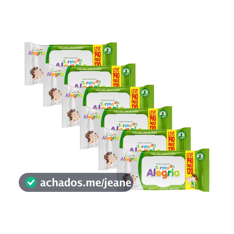 Kit C/6 Toalha Umedecida Turma da Alegria  Leve 140 Pague 120 Total 840 unidades