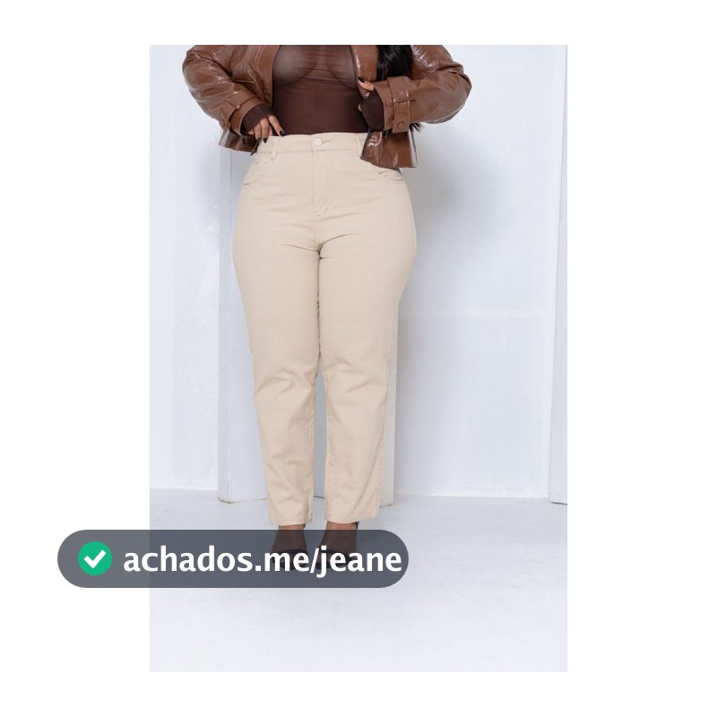 Calça Jeans Feminina Mom Plus Size Bege