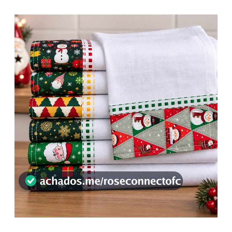 Pano De Prato Barrado Natal kit 05 pçs