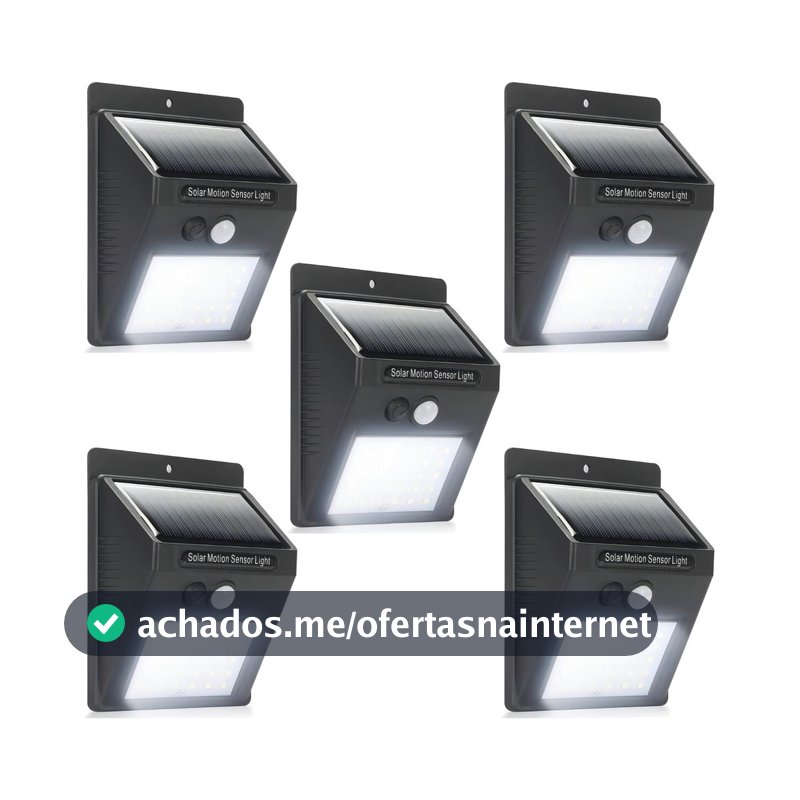 Kit 5 Luminaria Solar Luz Led Com Sensor Presença Automático Estrutura Preto