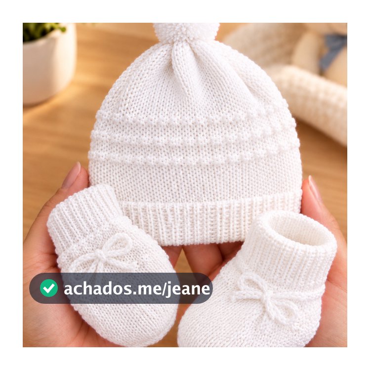 Kit 3 Peças Trico - Touca Luva Meia Bebê Recem Nascido Saida Maternidade Enxoval, Conjunto infantil