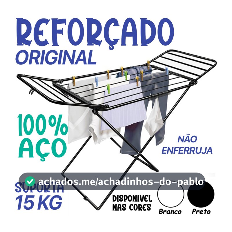 Varal de Chão com Abas Reforçado Aço Dobrável Miami Cortelux Branco Preto Azul