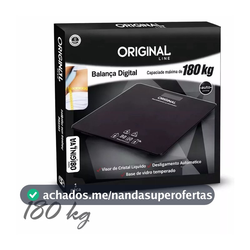 Balança Quadrada Digital De Banheiro Academia Até 180kg Preta- Original line