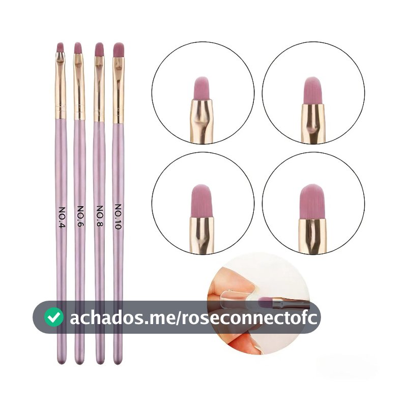 Kit c/ 4 Pincéis Língua de Gato para Decoração de Unhas e Nail Art em Gel Profissional Manicure