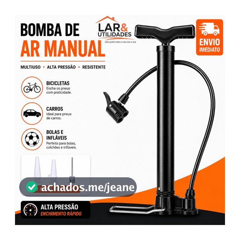 Bomba de Ar Manual Portátil para Bicicleta, Moto e Bola – Enche Pneu, Piscina e Balão | Compacta, Resistente e Leve