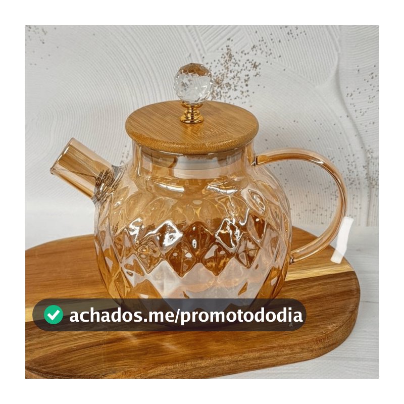 Chaleira De Vidro Bule que vai ao fogo 1 Litro Com Tampa de Bambu natural Com Cristal Vai ao fogo