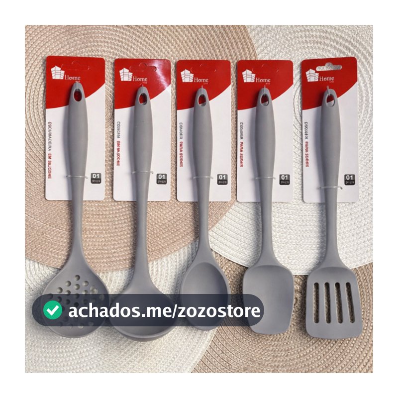 Kit Utensílios de Silicone Para Cozinha Cinza 4 ou 5 Peças