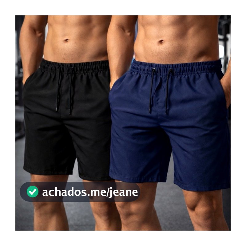 Kit 2 Shorts Masculino Tactel Elastano Bermuda Academia Praia Secagem Rápida