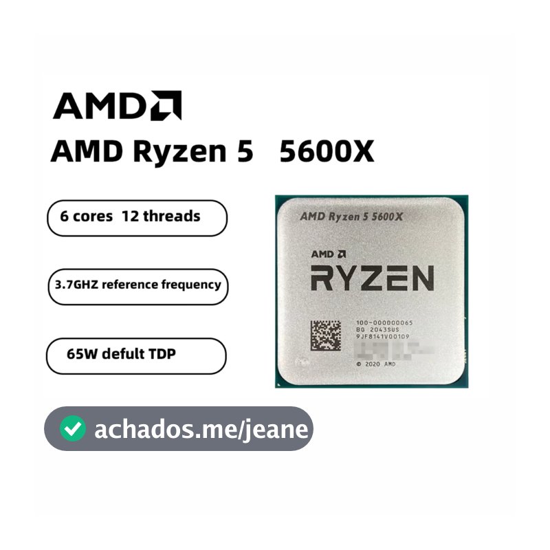 Processador AMD Ryzen 5 5600X, 6-Core, 12-Threads, 3.7GHz (4.6GHz Turbo), Cache 35MB, AM4 Novo (Sem Caixa ou Cooler)