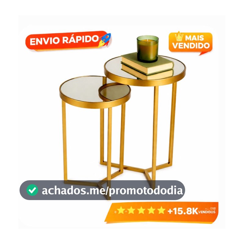 Conjunto de Mesa Lateral com Espelhos para Decoração Luxo