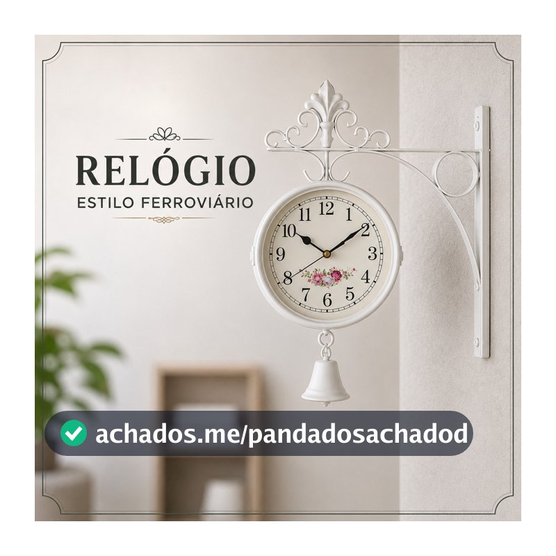 RELÓGIO DE PAREDE DUPLA FACE ESTILO FERROVIÁRIO VINTAGE BRANCO DECORAÇÃO RETRÔ