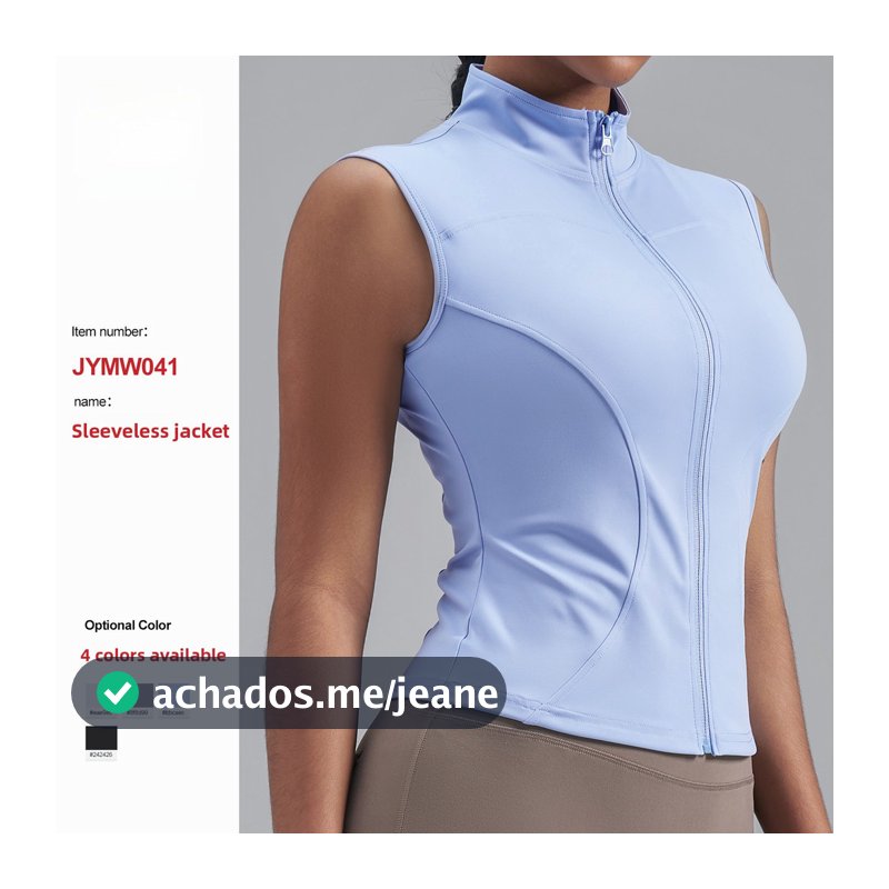 Nova jaqueta sem mangas com gola alta, elástica, Slim Fit, Brea
