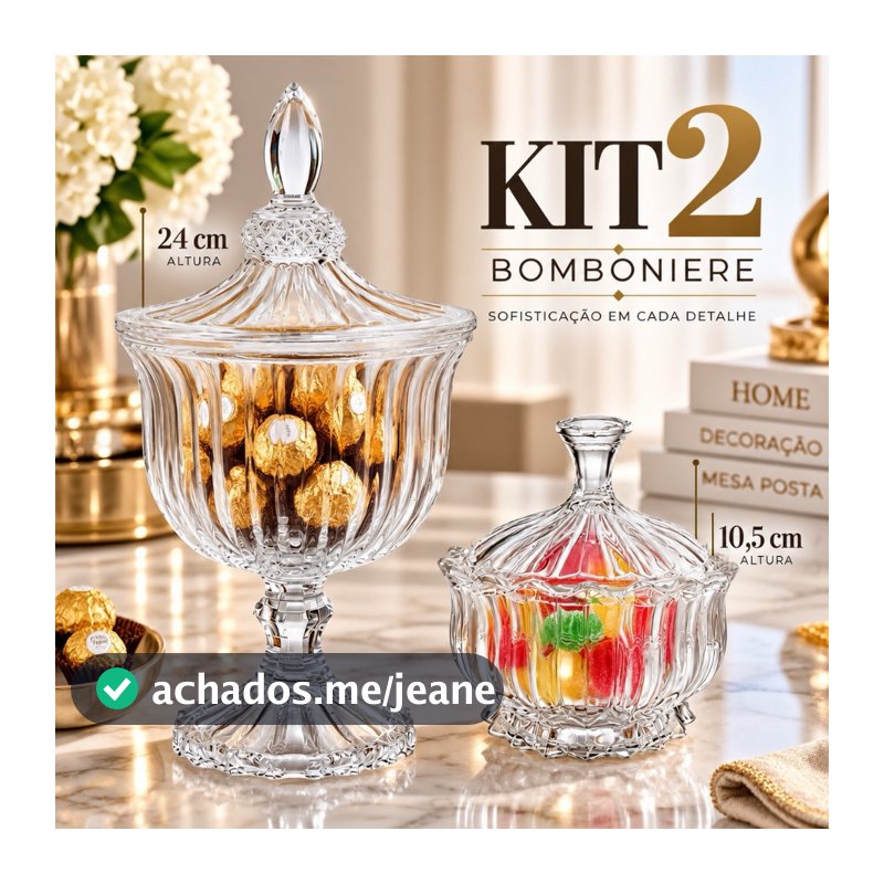 Bomboniere de Vidro Egípcio Kit 2 com Tampa 24cm e 10,5cm para Doces Mesa Posta Decoração