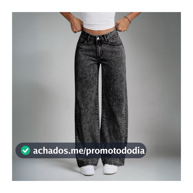 Calça Jeans Wide Leg Grafite / azul jeans Cintura Alta com Efeito / Empina Bumbum / Super Tendência