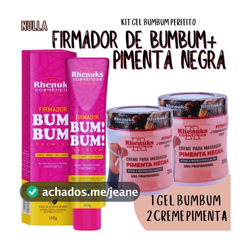 KIT BUMBUM PERFEITO - 2 Gel PIMENTA NEGRA + 1 FIRMADOR BUMBUM PREMIUM - Rhenuks