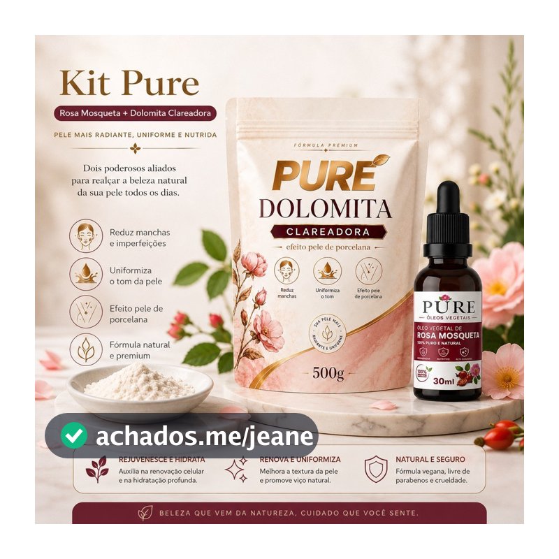Kit Dolomita Clareadora + Oleo de Rosa Mosqueta -  Clareia Manchas, Antiestrias, Anticelulite - Envio Imediato