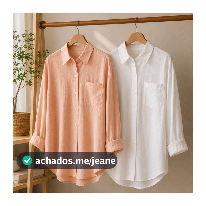 Camisa Linho Feminina Social Manga Longa com Bolso Frontal Elegante Casual Chique Reunião Trabalho