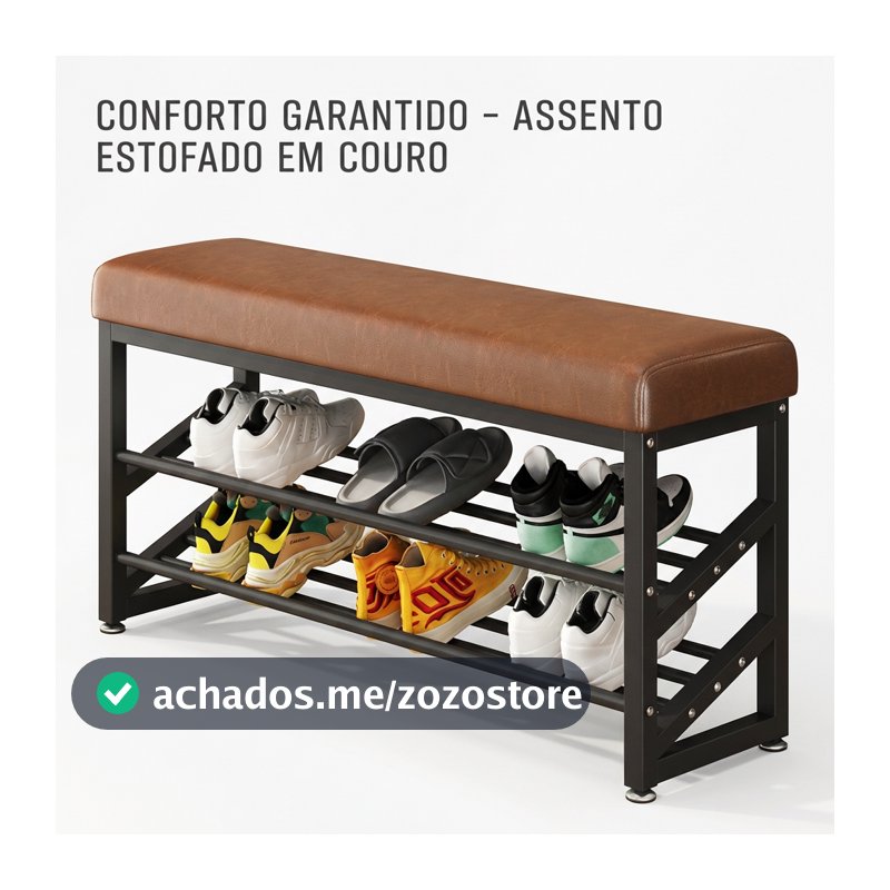 Banco Sapateira Estofado 60/80/100cm Organizador de Sapatos 2 Prateleiras Hall de Entrada
