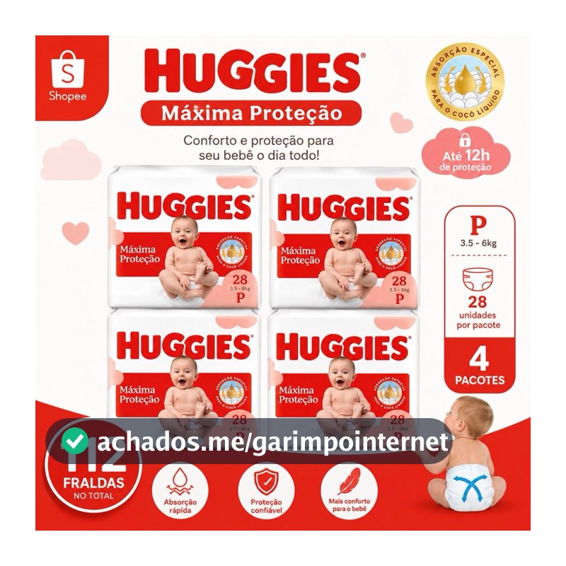 Kit 4 PACOTES FRALDA HUGGIES SUPREME CARE PROTEÇÃO MÁXIMA Val. 2028