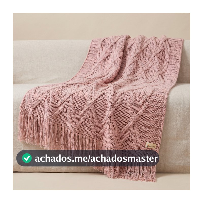 Manta de Tricô com Franjas Sofá Poltrona Cobertor Cama Malha Encorpada 150x90cm Usufruto Decorativa Sala L05