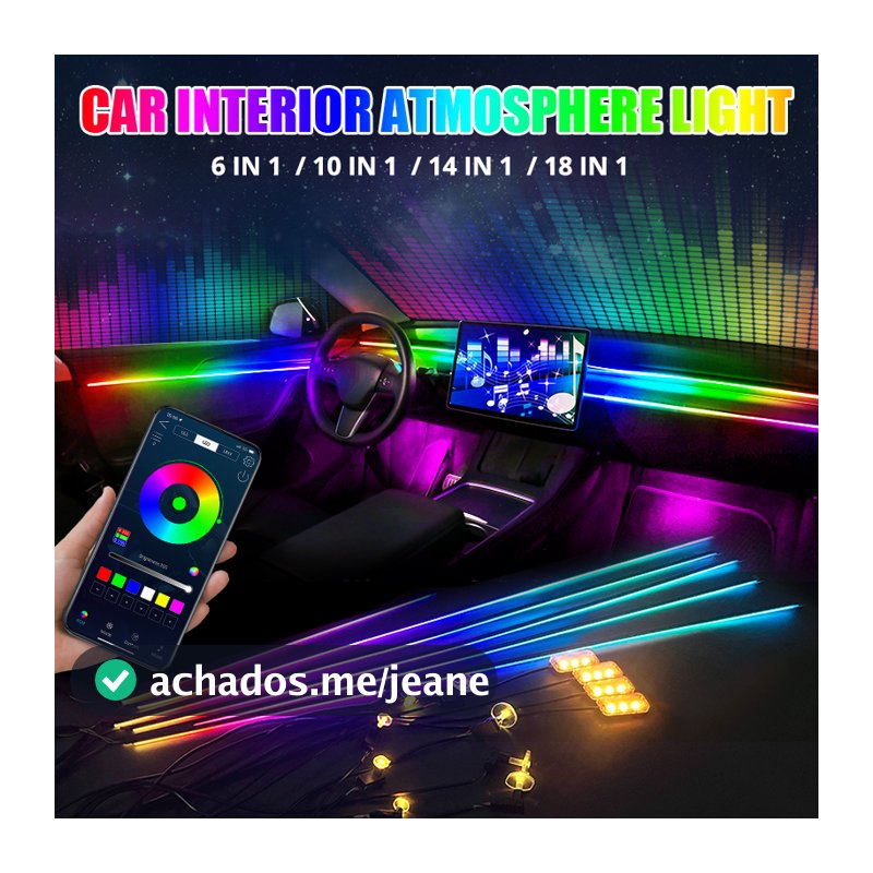 Luzes Ambientes Para Carros Streamer RGB 64 Cores Universal LED Interiores Em Fita Acrílica Oculta Symphony Atmosphere Lamp