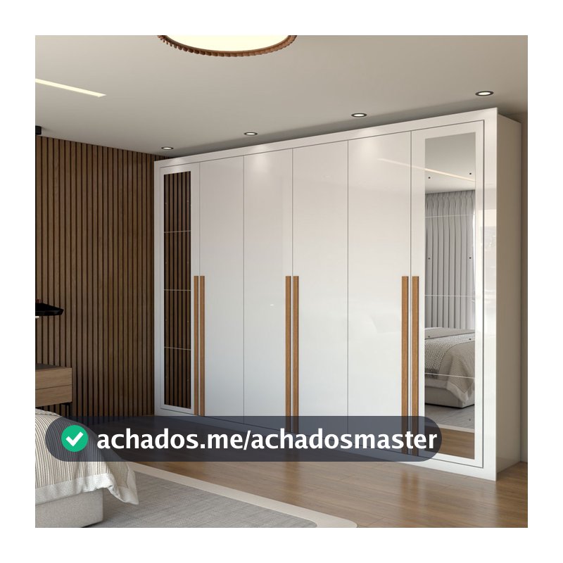 Guarda-Roupa Casal Aura 6 Portas 6 Gavetas com Espelho Branco - Panorama Móveis