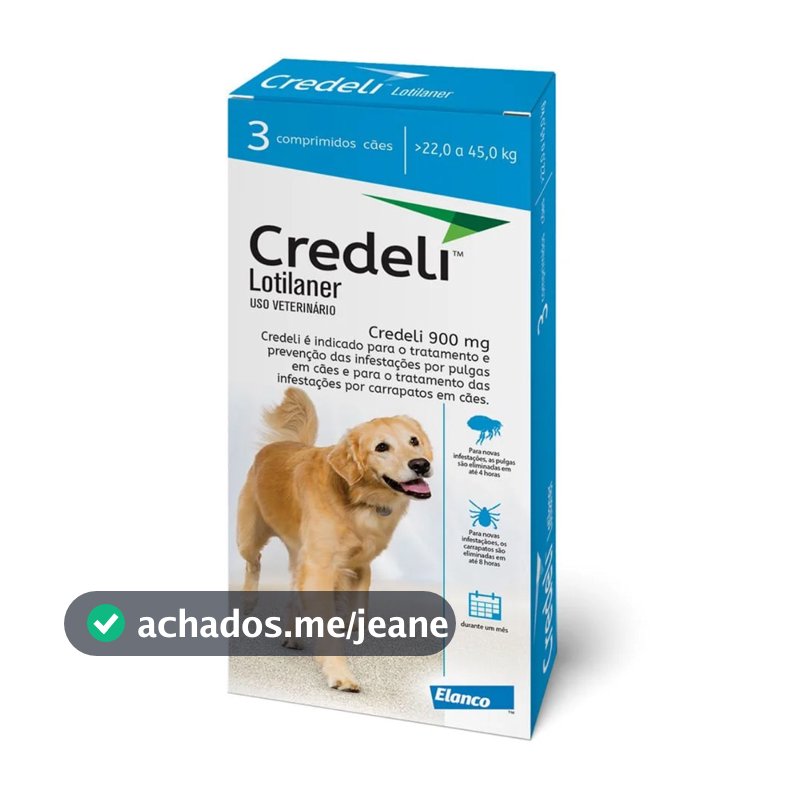 Antipulgas E Carrapatos Credeli 900 Mg 22 A 45 Kg Cães 3 Comprimidos