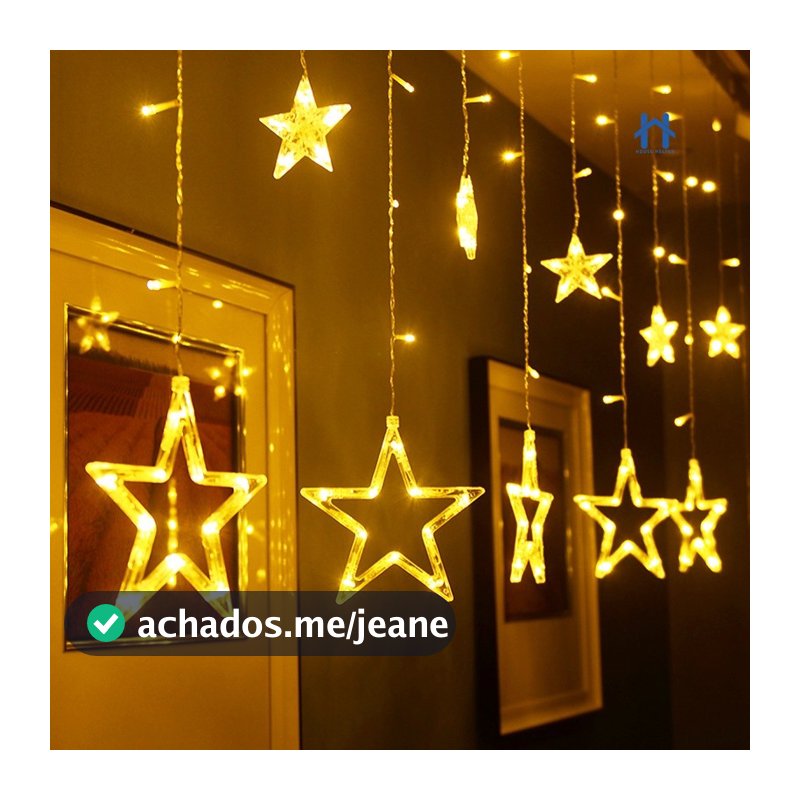 Cascata Estrela 138 LEDs Pisca Pisca 8 Funções 2,5 Metros Luz Decorativa Natal Cortina LED Bivolt
