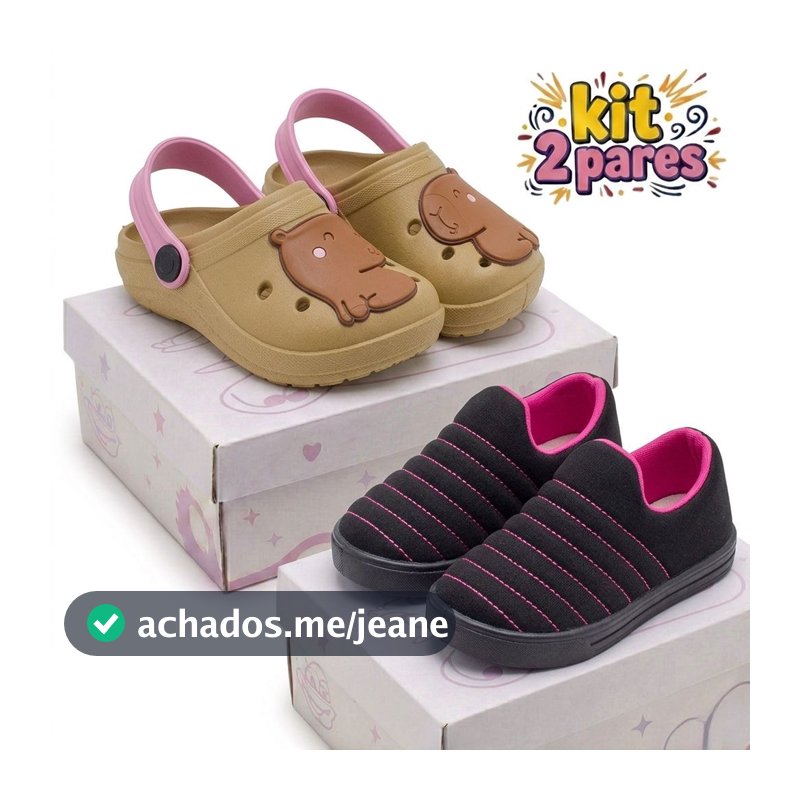 Kit Tênis Infantil Menina Calce Fácil & Sandália Babuche Cogumelo Encantado Ultraleve e Confortável