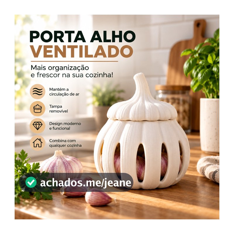 Porta Alho com Tampa Removível - Organizador de Cozinha Ventilado P e G