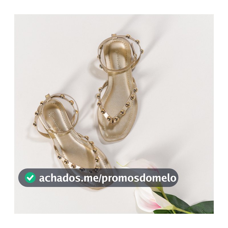 Sandália Feminina Asa Delta Rasteira Conforto Medalhas Douradas com Fivela Reveillon