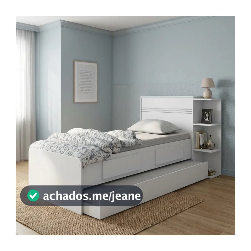 Bicama Solteiro com Baú, 2 Gavetas e Cama Auxiliar Jade Branco Yescasa Branco