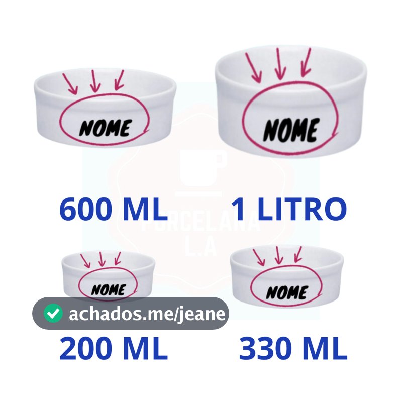 Pote Comedouro Bebedouro personalizado 200 ML 330 ML 600 ML e 1 LITRO