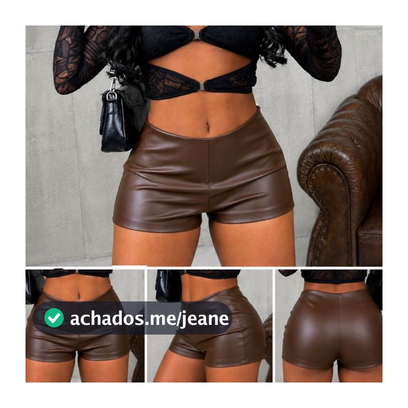 Short Mini Feminino Zíper Lateral em Couro Fake Tendência Blogueira Moda Balada Evento