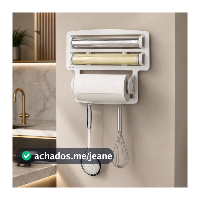 Porta Papel Toalha Triplo Suporte Rolos de Cozinha 3 em 1