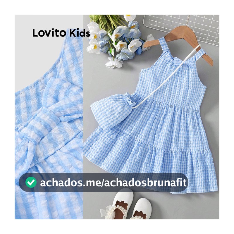 Lovito Kids Casual Vestido Fofo com Laço Primavera/verão Azul para menina L162LD192