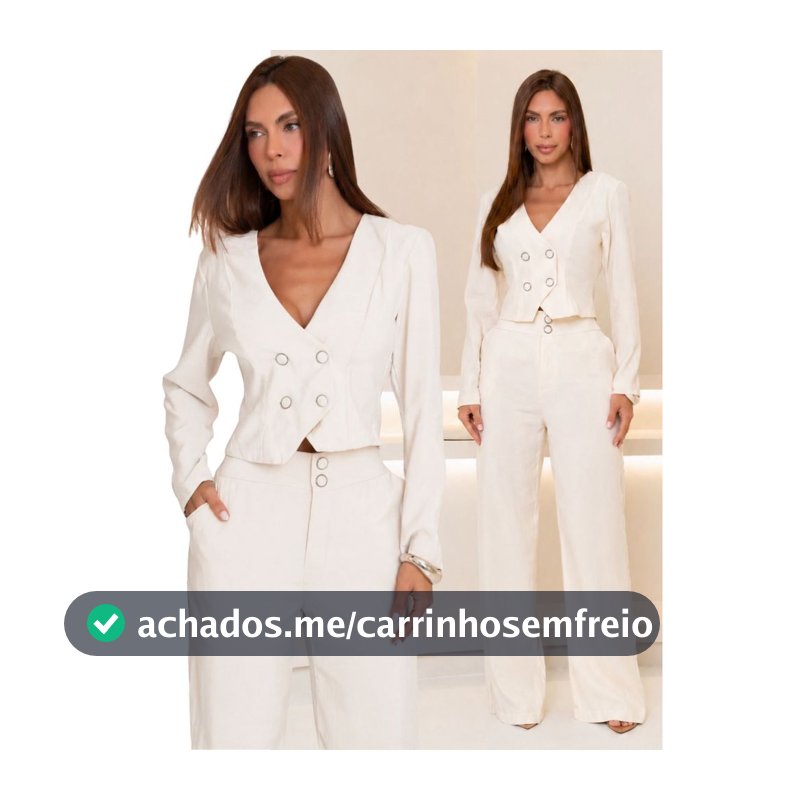 Conjunto Feminino 2 Peças Blazer Cropped Transpassado Manga Longa + Calça Pantalona Alfaiataria Marant Cintura Alta