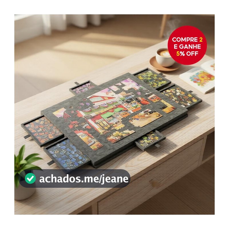 Quadro de Quebra-Cabeça de 1000 Peças: Mesa Inclinável com Tampa, 6 Bandejas de Armazenamento, Tapete Antiderrapante de