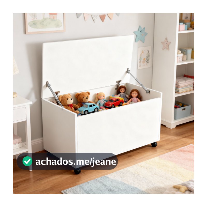 Baú Organizador Grande Rodinhas Retangular Branco Guardar Bagunça Quarto Infantil Brinquedos MDF