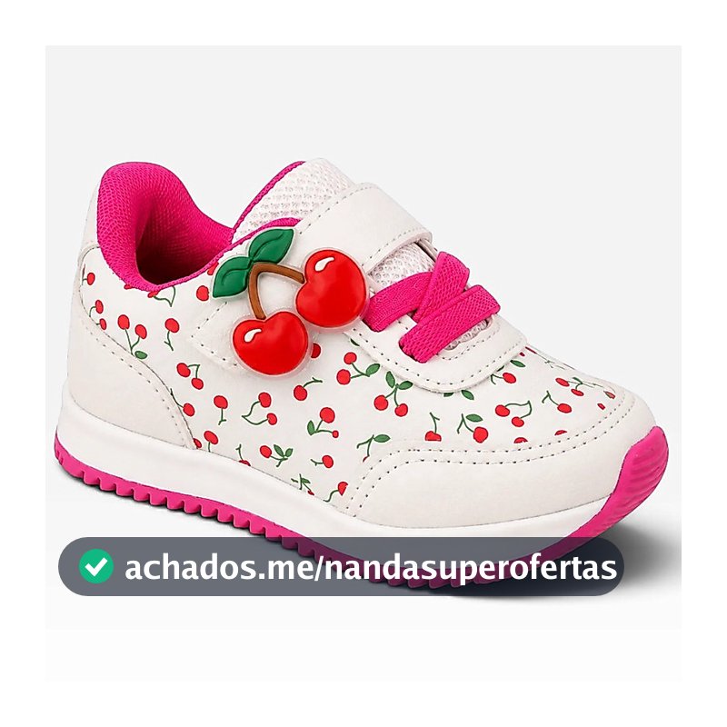 Tênis Infantil Feminino Menina Cereja Calce Fácil Confortável Antiderrapante 18 ao 24