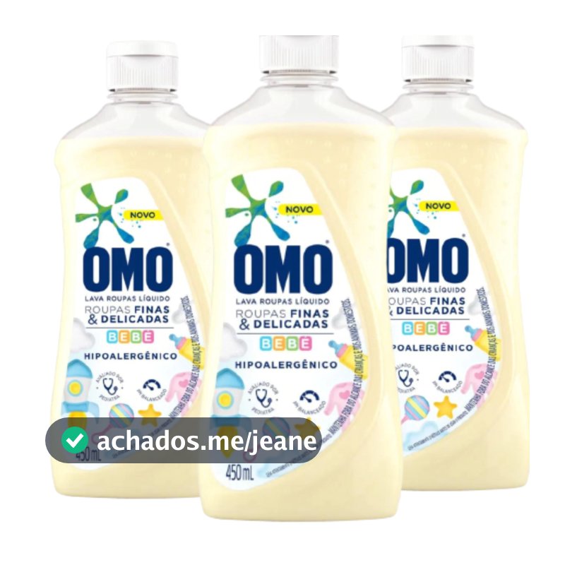 Kit 3 Sabao Liquido OMO Roupas Finas e Delicadas Bebe 450 Ml Cada