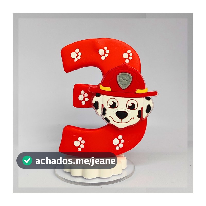 Vela de Aniversário Patrulha Canina em Biscuit com Aplique | Marshall  | Pronta Entrega