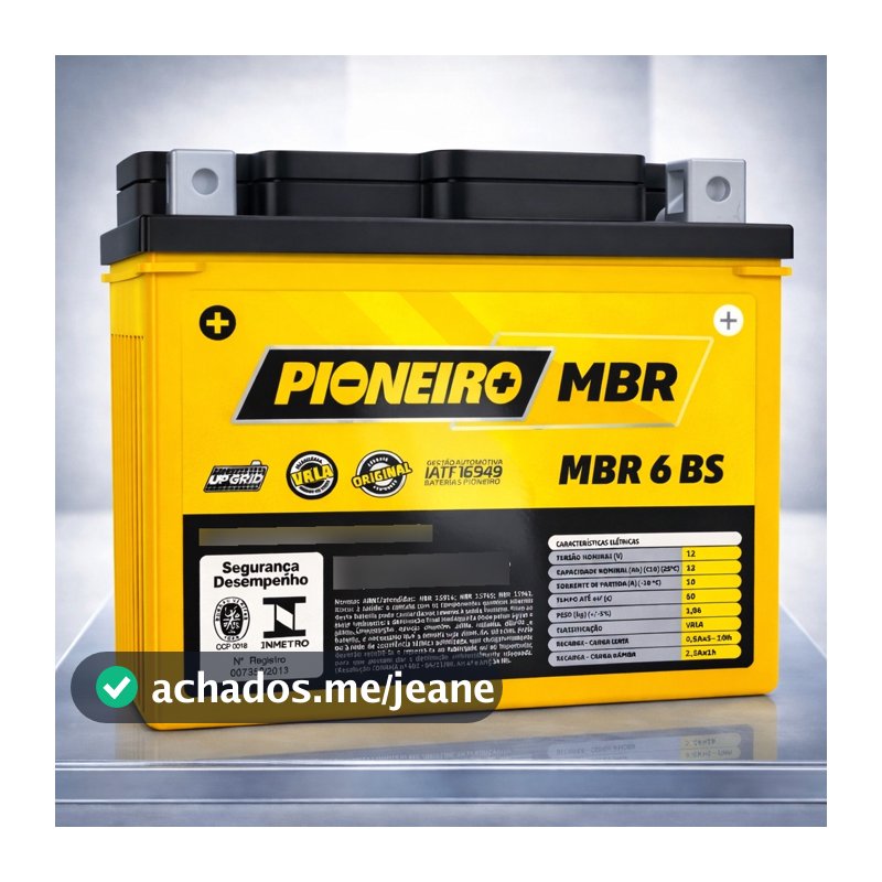 Bateria Moto 12V 6ah Fan Start Pop Biz 125 150 160 Pioneiro MBR6BS AGM Selada 6 amper