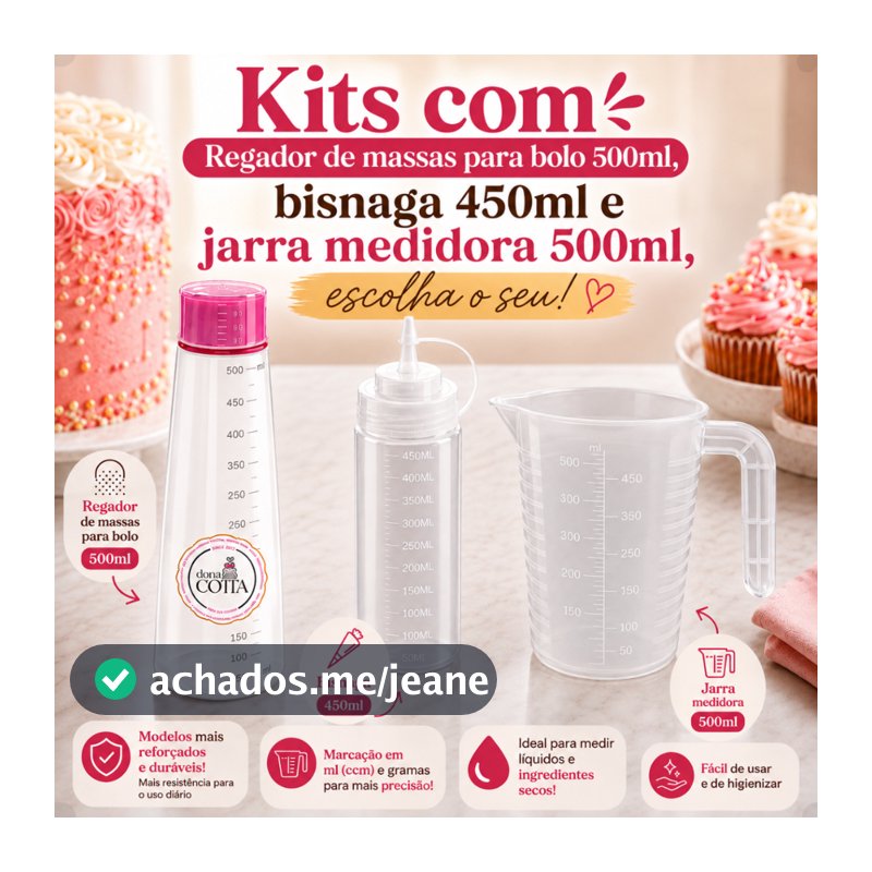Kit Regador Umedecedor de Massas 500ml +Jarra Medidora 500ml + Bisnaga 450ml Para Confeitaria Bolo